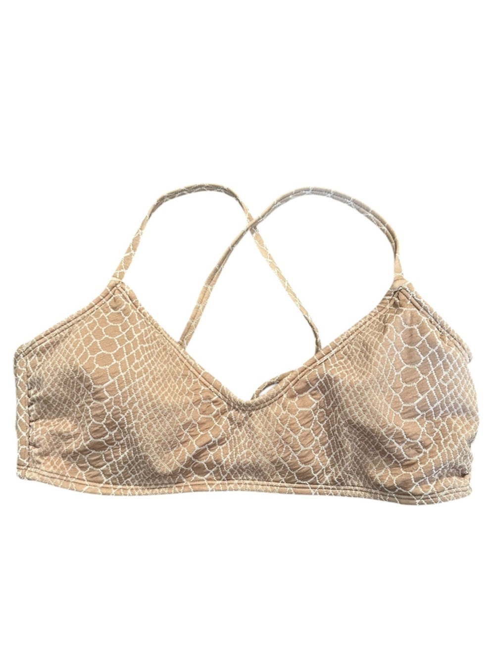 Hula Honey Cream Bikini Swim Top with Brown Strap Detail M